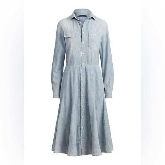 Ralph Lauren Purple Label Light Indigo Blue Denim Shirt Dress Small/4 NWT - Picture 1 of 8